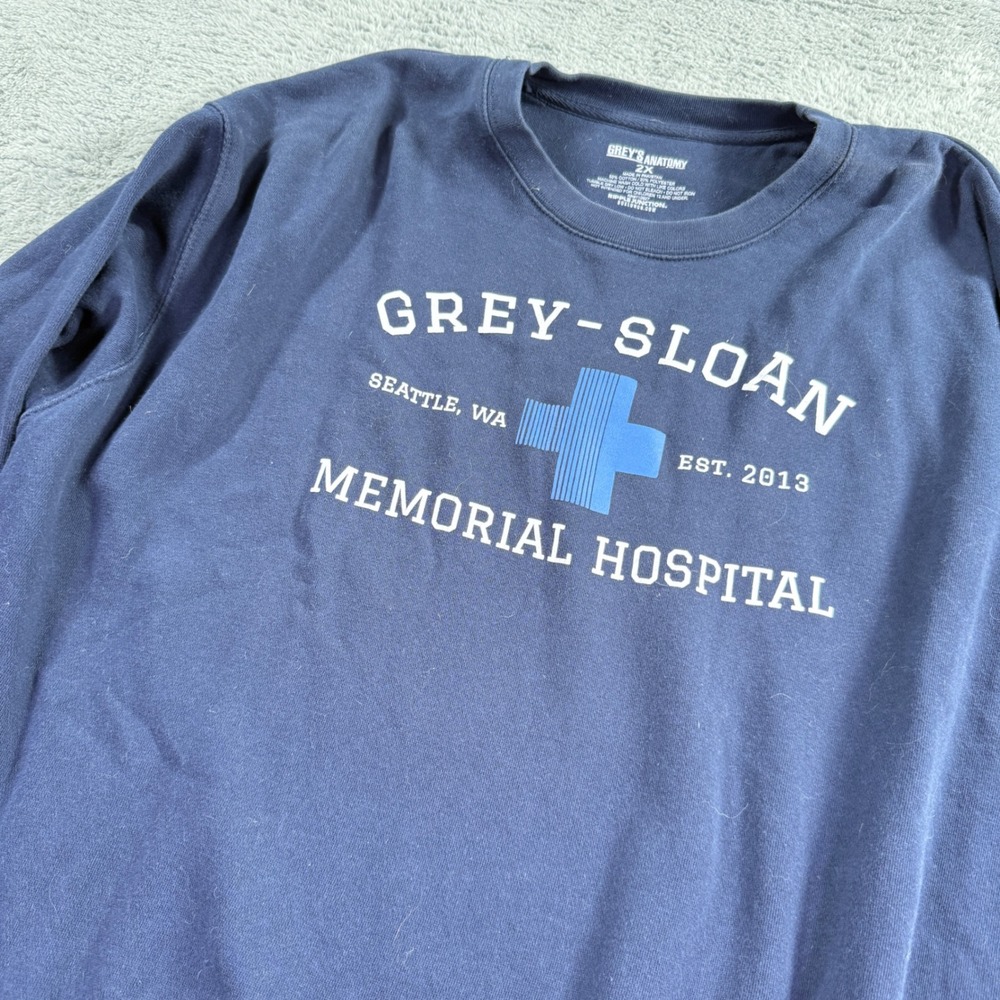 Greys Anatomy Sweatshirt Unisex 2X Navy Grey-Sloan Memorial Hospital Crewneck